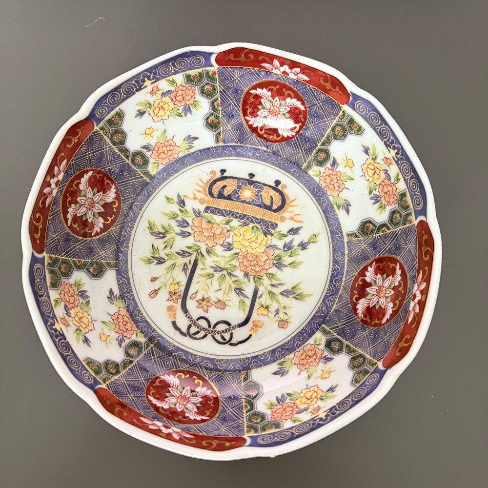 Vintag Toyo Japanese Imari Style Scalloped‎ Bowl 6" Floral Basket Japan